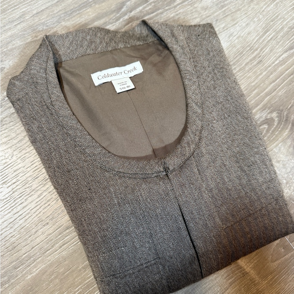 Coldwater Creek Brown Herringbone Collarless Hook And Eye Blazer-size S (6-8) - Picture 12 of 12